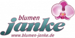 Logo mit Text Blumen Janke und einer rosa Orchidee