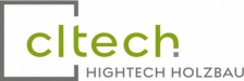 Logo von cltech, das das Wort cltech in leuchtendem Grün zeigt und darunter den Schriftzug HIGHTECH HOLZBAU.