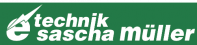 Das Logo von e-technnik sascha müller, bestehend aus dem stilisierten Buchstaben e, einem Blitz und dem Schriftzug.