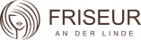 Logo eines Friseursalons, das ein stilisierte weibliches Profil und den Schriftzug Friseur An der Linde zeigt.