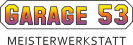 Das Logo von Garage 53 Meisterwerkstatt mit den Namen GARAGE 53 und MEISTERWERKSTATT