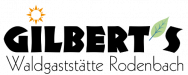 Das Logo von Gilberts Waldgaststätte Rodenbach mit einem stilisierten Sonnen- und Blattmotiv.