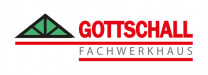 Logo mit der Aufschrift Gottschall Fachwerkhause, bestehend aus einem grünen Dreieck und roten Schriftzügen.