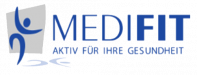 Logo von MEDIFIT mit einer stilisierten Figur, die Bewegung symbolisiert, und dem Schriftzug „MEDIFIT AKTIV FÜR IHRE GESUNDHEIT“.